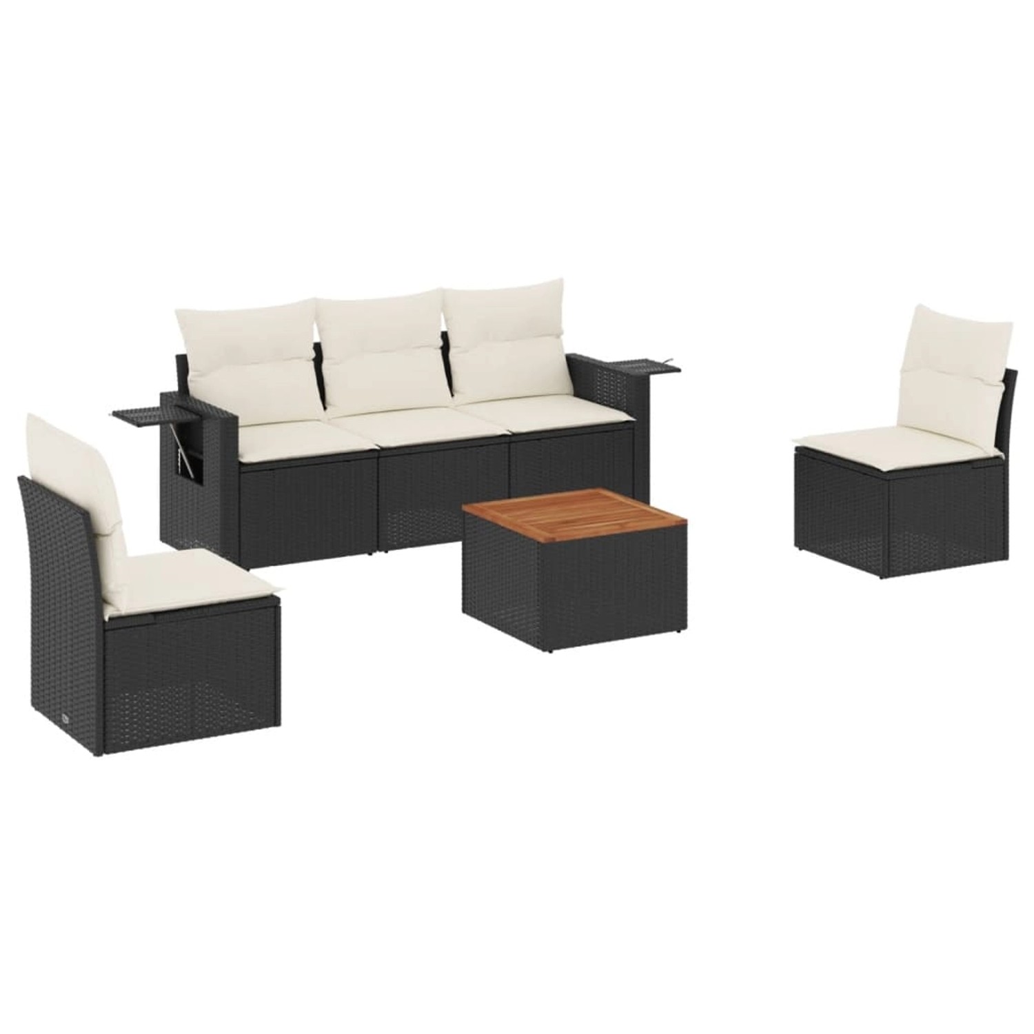 vidaXL 6-Tlg Garten-Sofagarnitur mit Kissen Schwarz Poly Rattan 3256833 günstig online kaufen