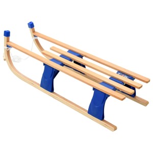 vidaXL Klappschlitten aus Holz, 110 cm, beige/blau, mit Zugseil für Winterspaß.