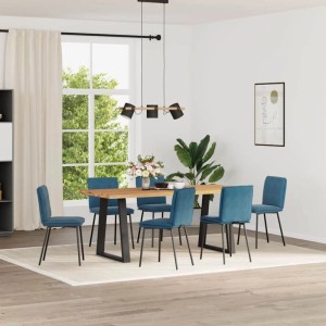 6er Set blaue DELUKE Esszimmerstühle VERA mit Samtbezug und Polsterung im Essbereich.