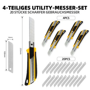 CCLIFE 4 Cuttermesser Set 18mm mit 20 Abbrechklingen Kartonmesser Mehrzweck Teppichmesser mit Sicherheitslock