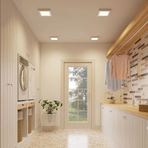 Moderne PRIOS LED Deckenleuchte Alette in Alu, quadratisch, für Bad und Feuchträume geeignet.