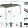 Technische Zeichnung: Taupefarbene Cazeboo Piana Bioklimatische Pergola 4x3m mit Maßen und Details.