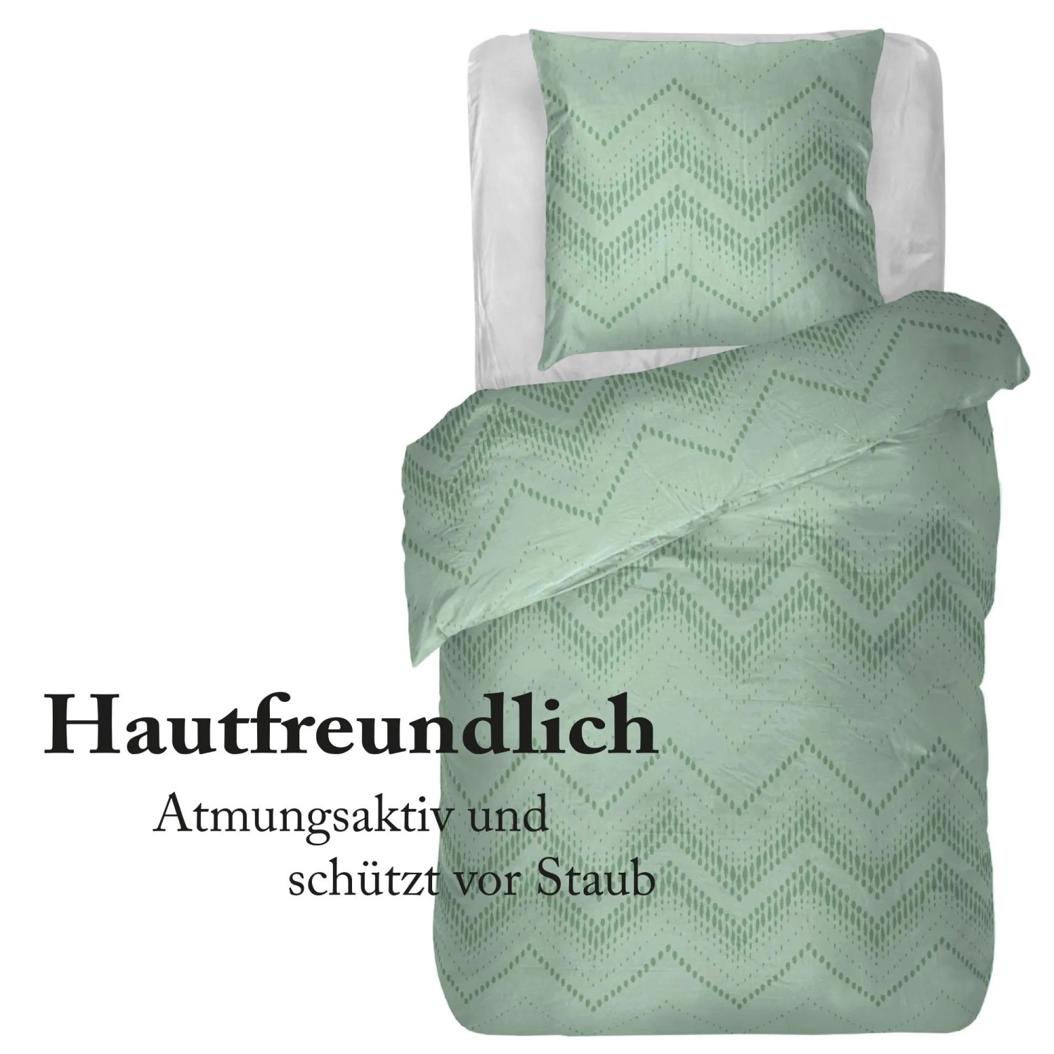 Bestlivings Renforce Bettwäsche in Mint mit Zickzackmuster, 135x200 cm & 80x80 cm.