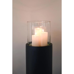 Schwarze Vivanno Windlichtsäule Candiro, 100cm hoch, mit Glasaufsatz und drei Kerzen.