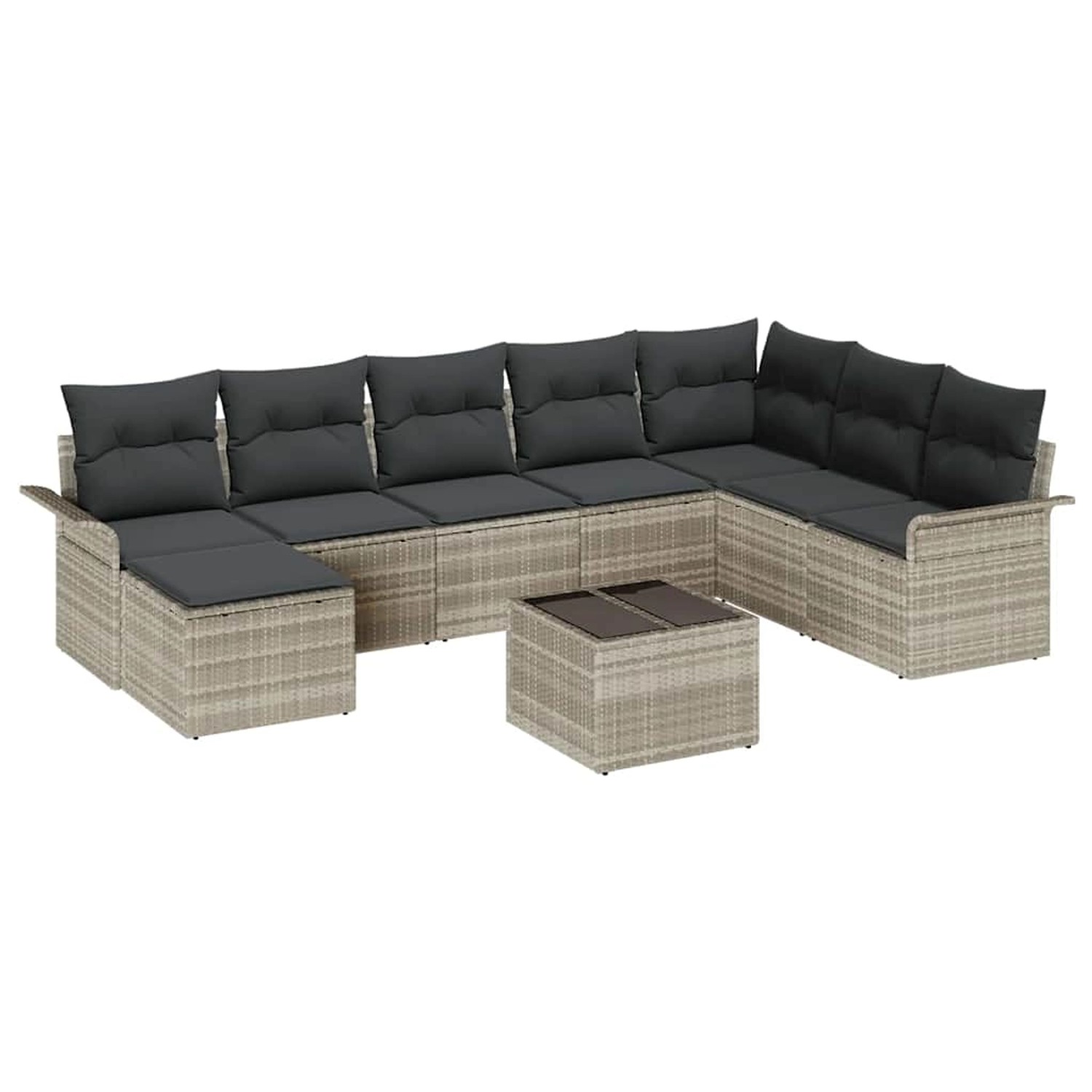 vidaXL Garten-Sofa-Set mit Kissen mit Speicher 9-Tlg Grau Poly Rattan 33541 günstig online kaufen