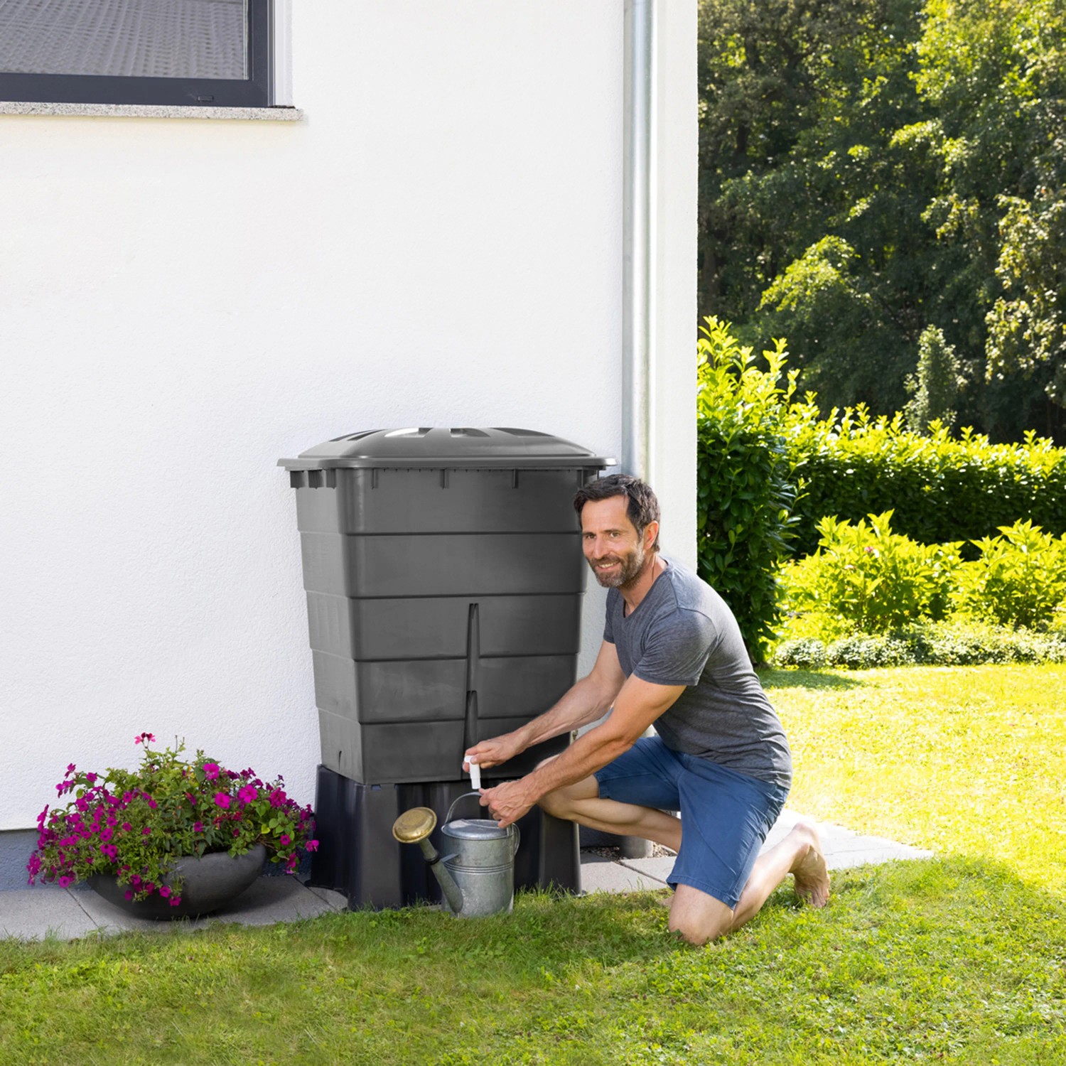 Garantia Regenwassertonne eckig 300 l mit Deckel & Hahn Graphitgrau kaufen bei OBI