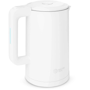Weißer Balter WK-4 Wasserkocher aus Edelstahl, doppelwandig, mit blauem LED-Streifen am Griff. 1,7L Haushaltsgerät.