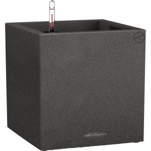 Graphitschwarzer Lechuza Canto Stone low Pflanzkübel, 40x40 cm, mit Bewässerungssystem.