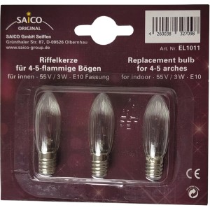 Saico Riffelkerzen 3er-Pack, E10, 3W, warmweiß, für Innen-Lichterketten und Lichterbögen.