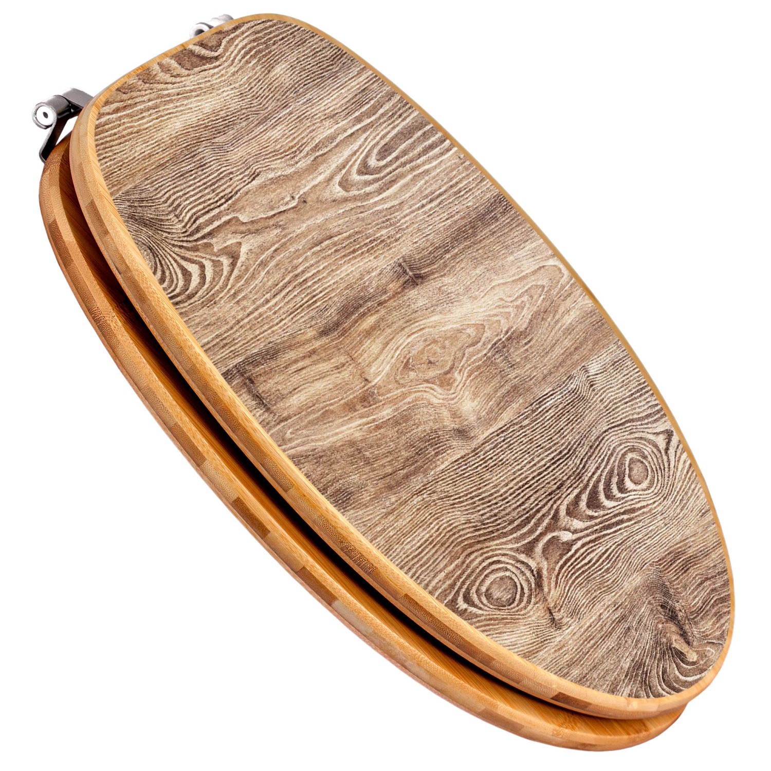 Banjado WC-Sitz aus Bambus mit Maserung, Toilettendeckel aus Holz mit Universal-Scharnieren.