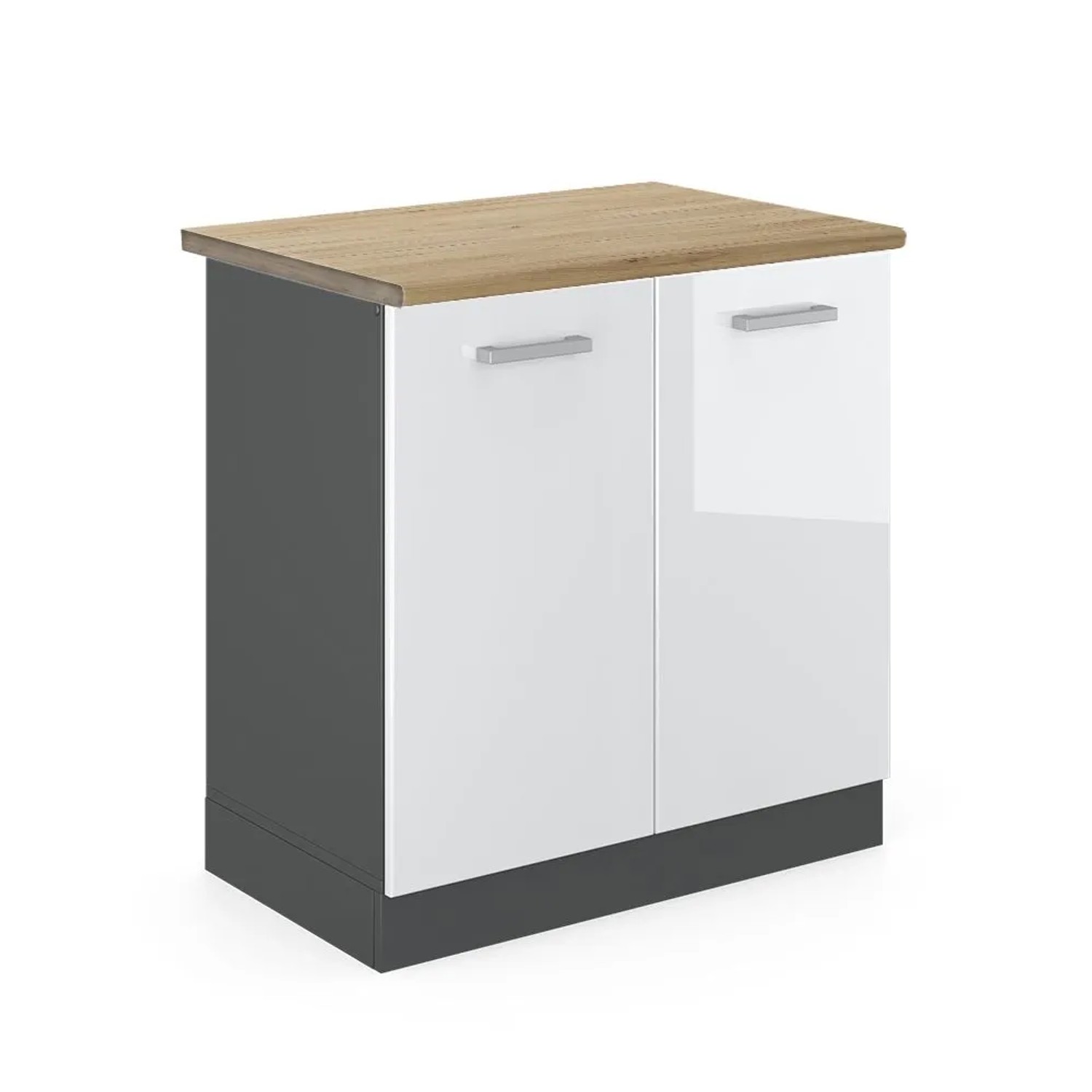 Vicco Spülenunterschrank R-Line Weiß Hochglanz Anthrazit 80 cm AP Eiche