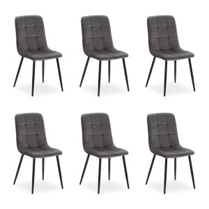 6 moderne Esszimmerstühle Anthrazit Samt, gepolstert, mit schwarzen Metallfüßen. Komfortables 6er Set.