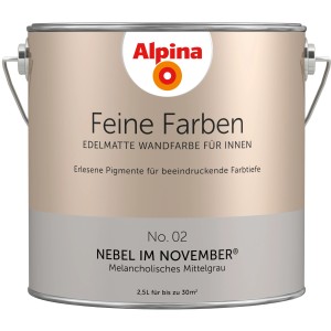Alpina Feine Farben Nebel im November, mittelgraue Wandfarbe, 2,5 l Dose.