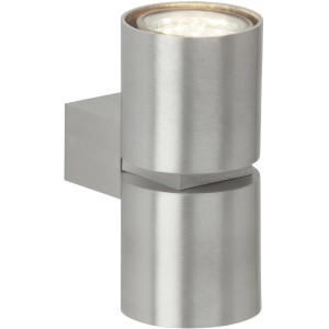 Moderne, 2-flammige LED-Wandleuchte Izon von Brilliant aus gebürstetem Aluminium.