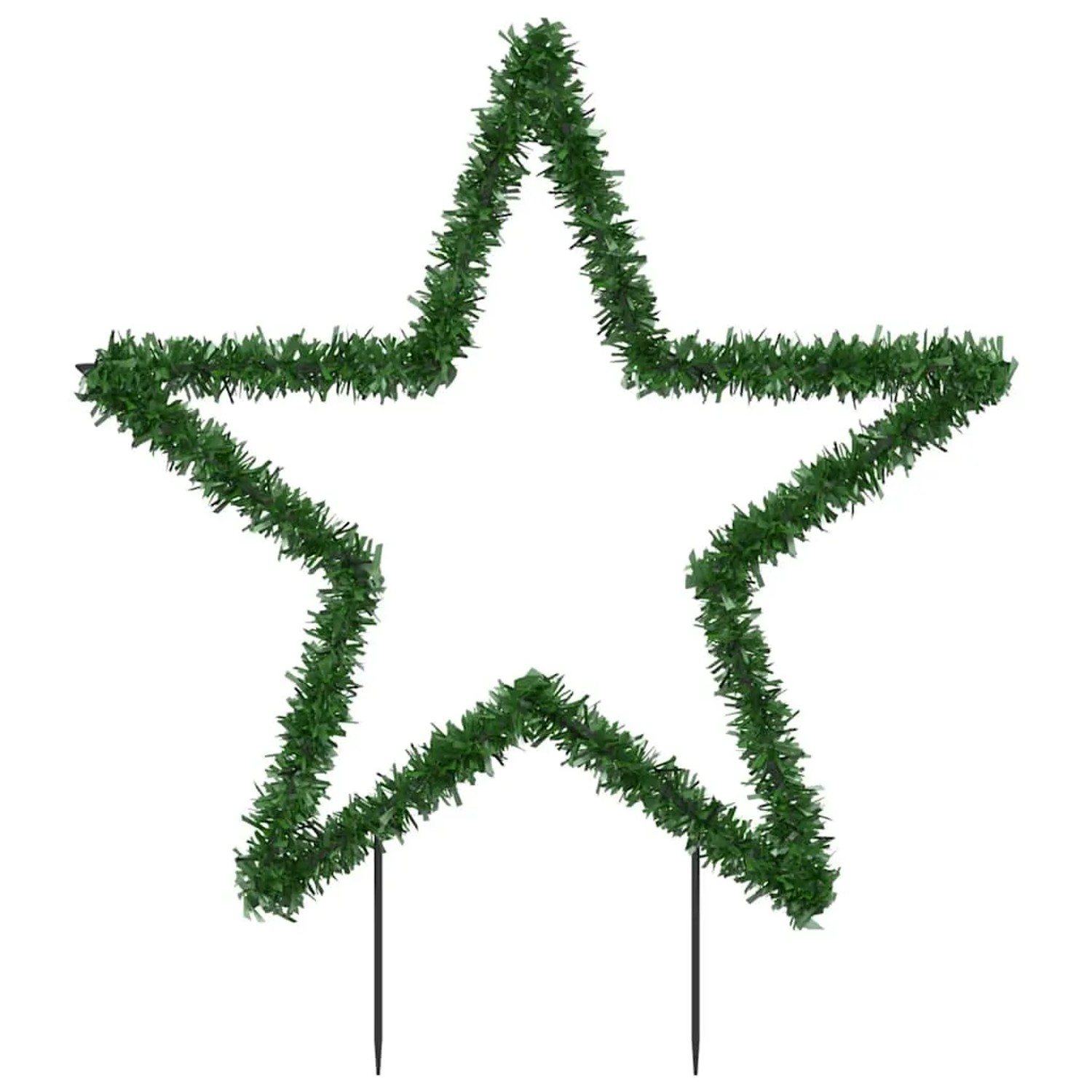 Grüner Weihnachtsstern mit Tannennadel-Optik und Erdspießen. Ideal als Weihnachtsdekoration für Garten oder Haus, mit LEDs.