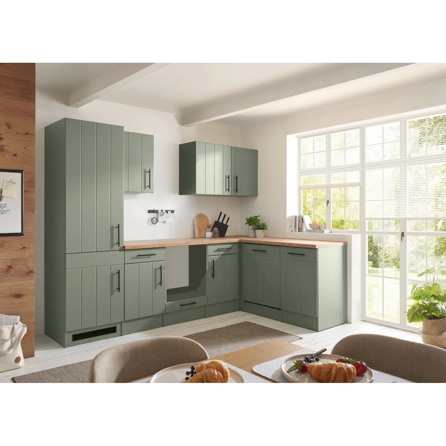 Respekta Winkelküche Anton Landhaus Schilfgrün 280 cm ohne E-Geräte