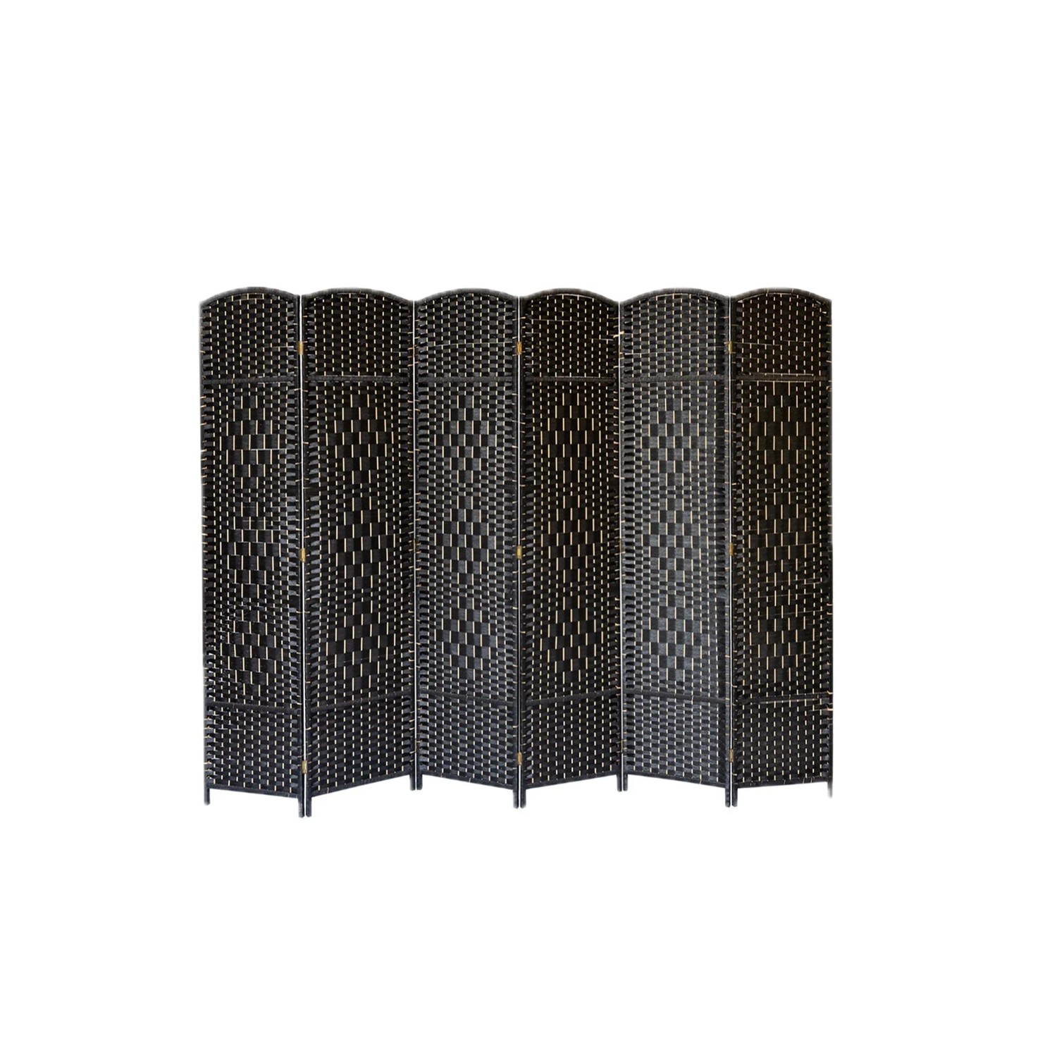 Relaxdays Paravent Holz Papierseil Schwarz 6-teilig Faltbar Freistehend 170 cm x 240 cm x 2 cm 6,6 kg