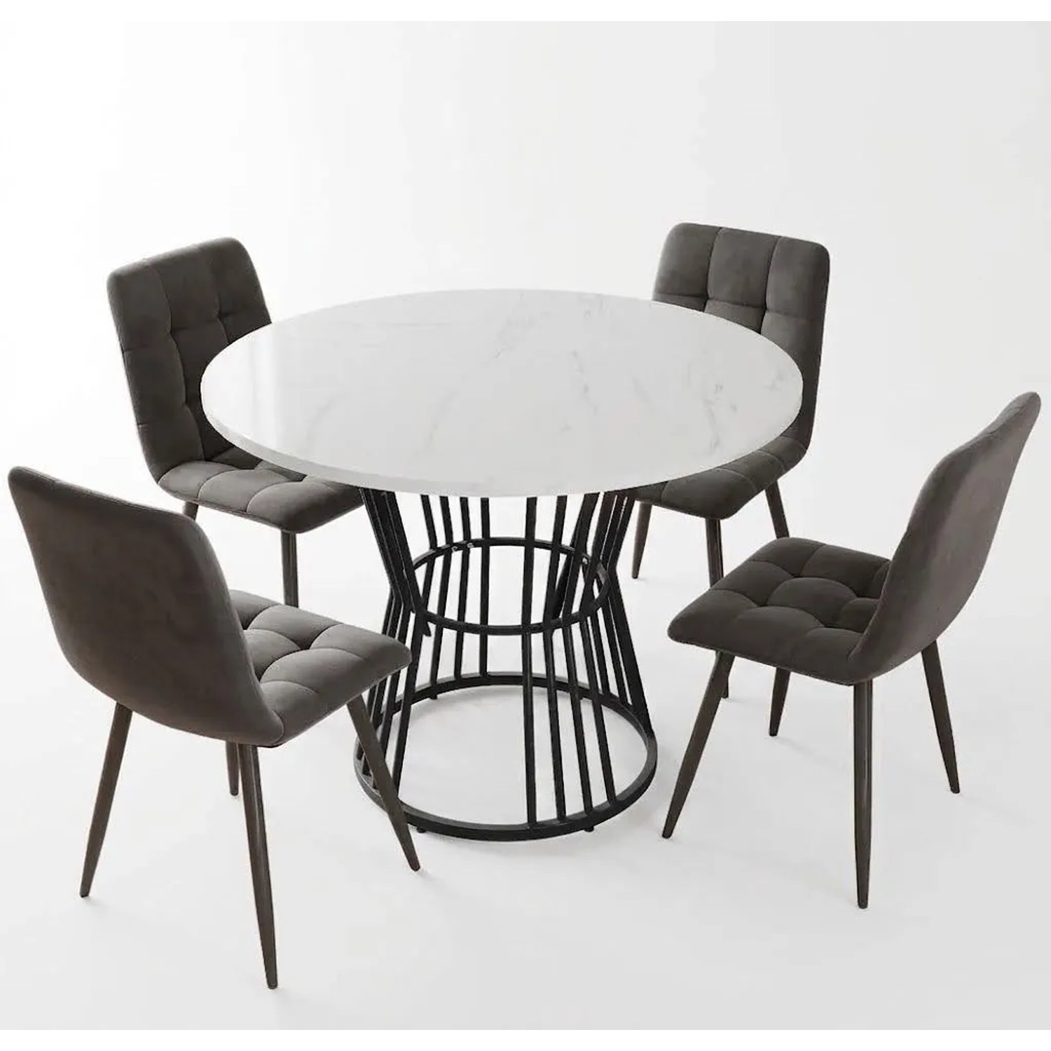 Merax Esstisch Set Rund 100cm Schwarz Dunkelgrau Samt