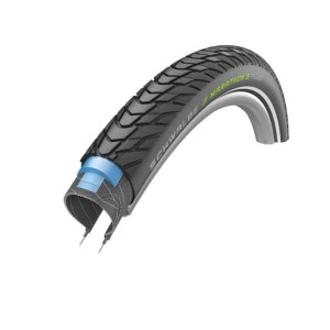 Schwalbe Marathon E Plus 28 Zoll Fahrradreifen, schwarz, mit Reflexstreifen und Pannenschutzschicht.