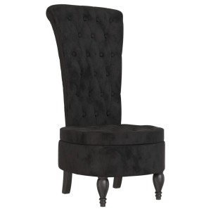 Schwarzer Polsterstuhl mit hoher Rückenlehne und Knopfheftung aus Samt, ein eleganter Loungesessel.