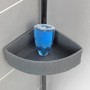 Wenko Teleskop-Eckregal Villata mit drei grauen Ablagekörben und Duschgelflasche.