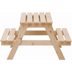 Timbela Kindersitzgarnitur M010-1 aus Holz, mit Tisch und Bänken für den Garten.