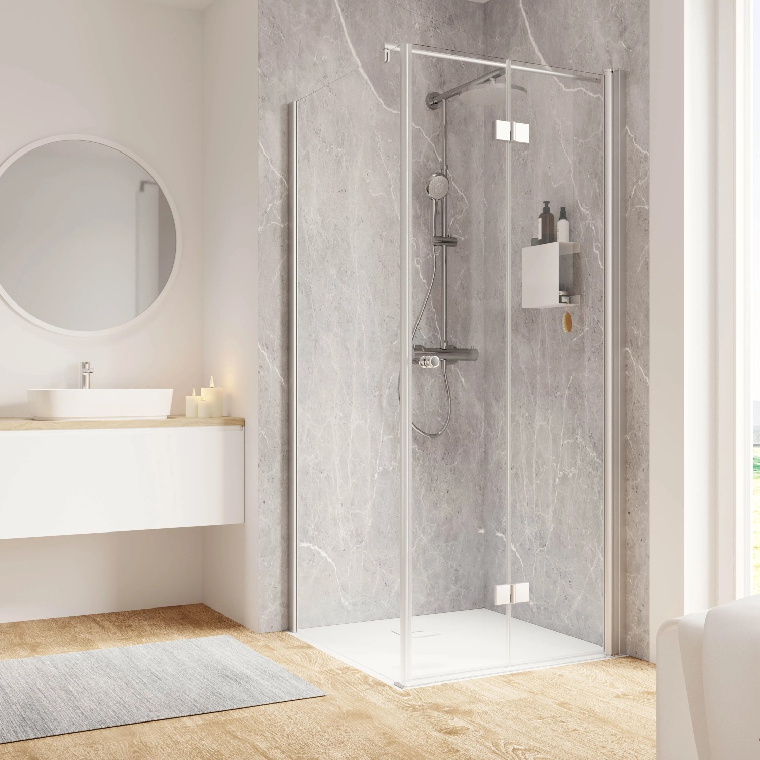 Schulte ExpressPlus Drehfalttür und Seitenwand Garant 2.0 Alu-Natur 200 x 90 cm