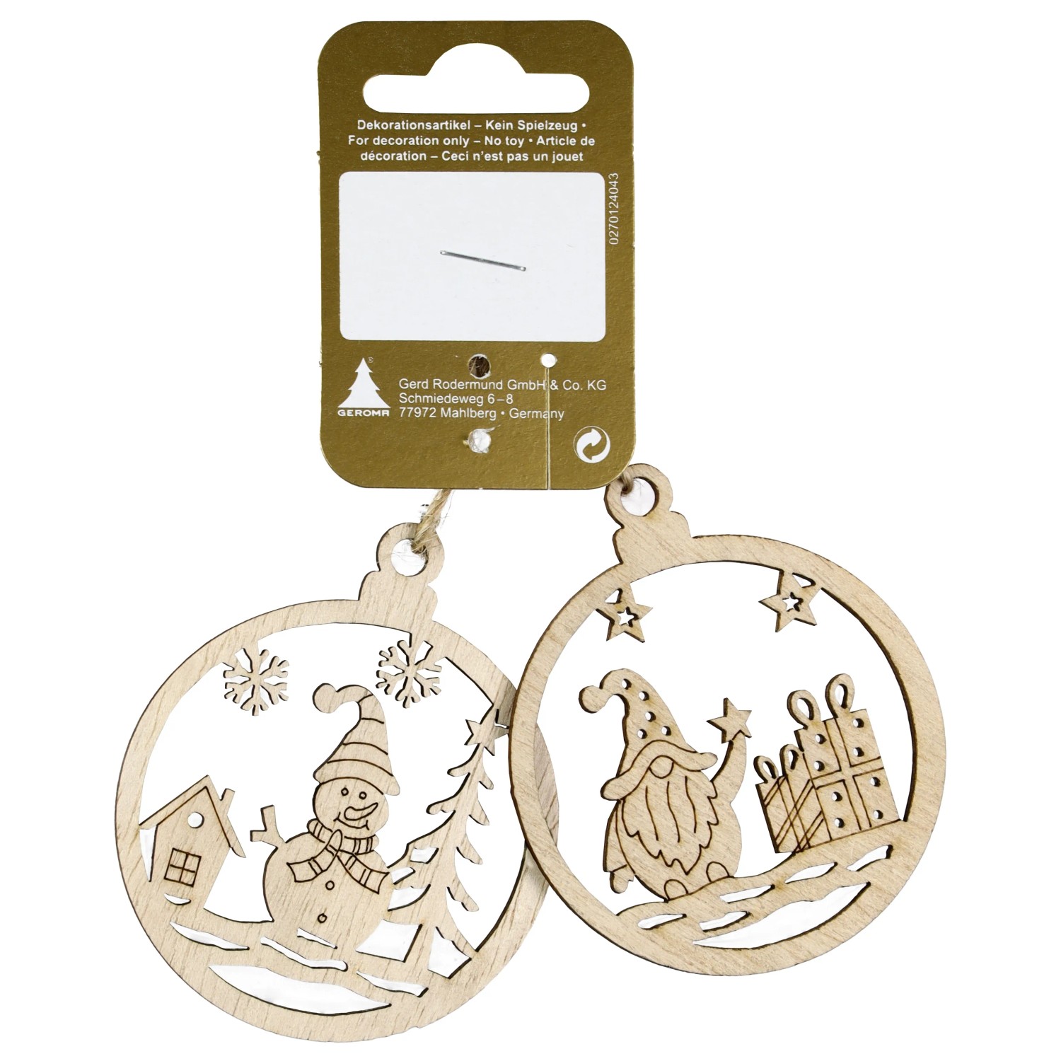 Deko Weihnachtskugeln zum Hängen 2er-Pack aus Holz Natur Ø 6 cm
