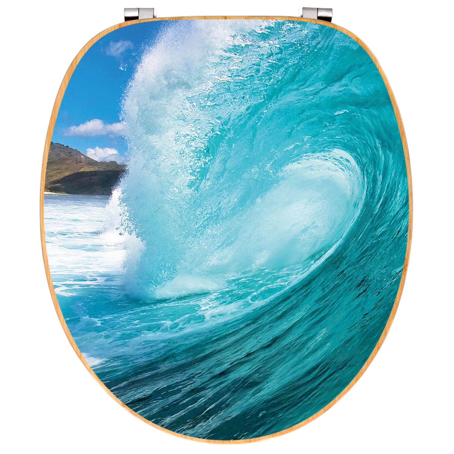 Banjado WC-Sitz Bambus mit Motiv 'Perfekte Welle'. Toilettendeckel aus Holz mit Universal Scharnieren.
