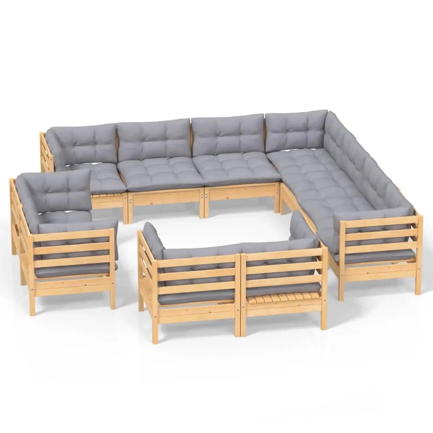 vidaXL 11-Tlg Garten-Lounge-Set mit Grauen Kissen Massivholz Kiefer 3096934 günstig online kaufen
