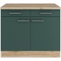 OPTIFIT Savona405 Unterschrank, 100 cm, Steingrün mit Arbeitsplatte in Holzoptik.