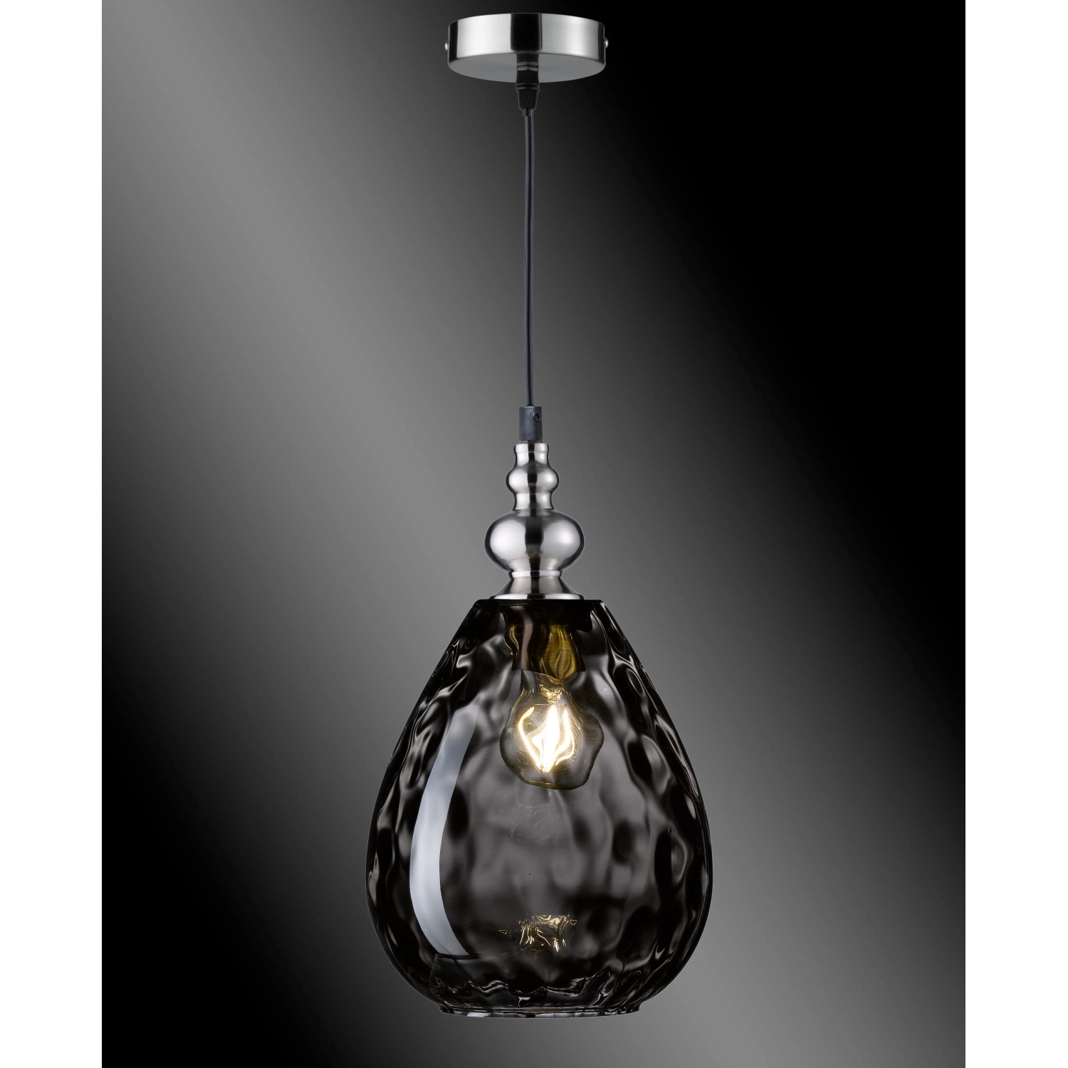 Fischer & Honsel Pendelleuchte Uller mit Rauchglas, Nickelmatt, Durchmesser 20 cm.