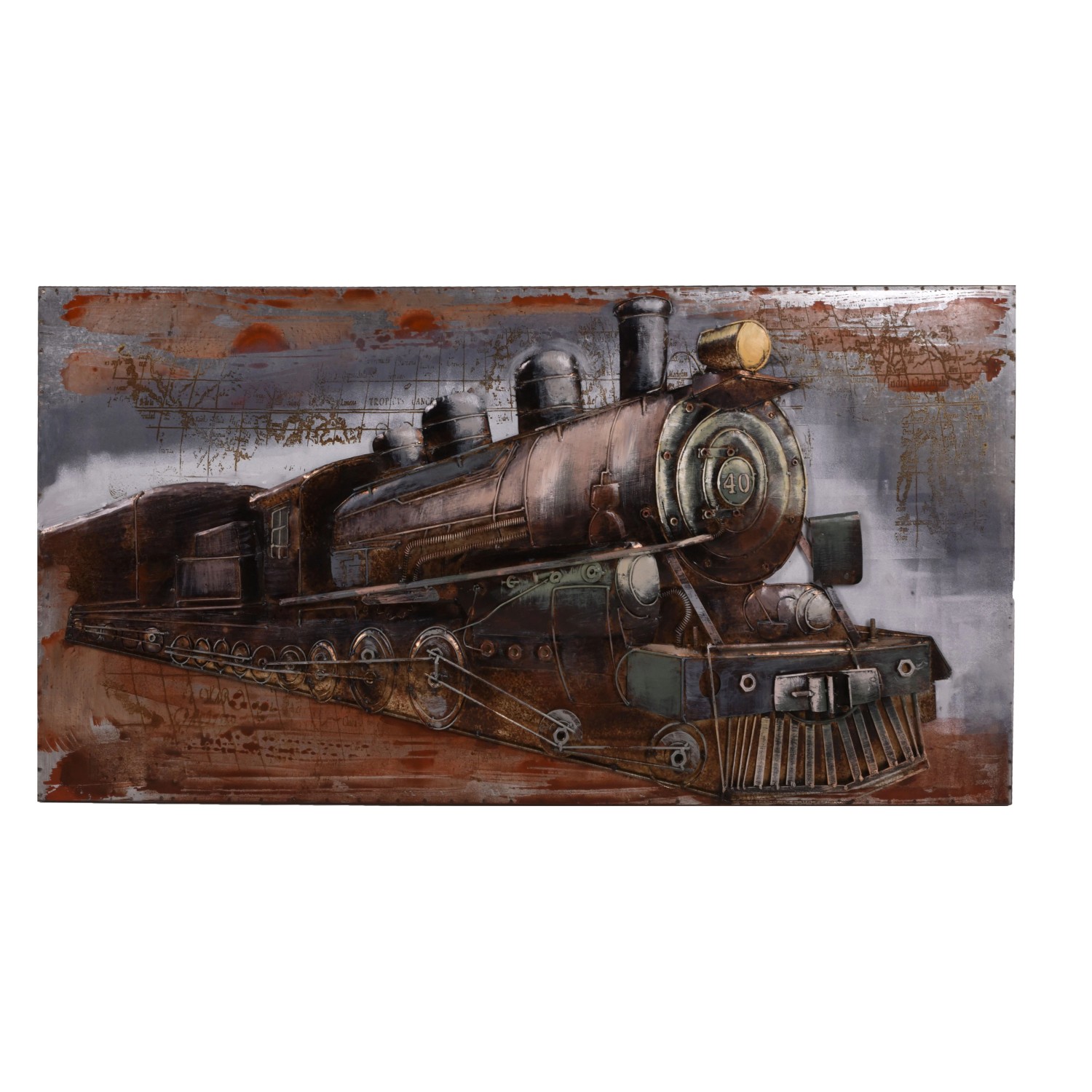 DELUKE 3D-Metallbild Dampflok Stahl Bunt 5x70x140cm Wandbild Wohnzimmerbild Dekobild Flur Büro