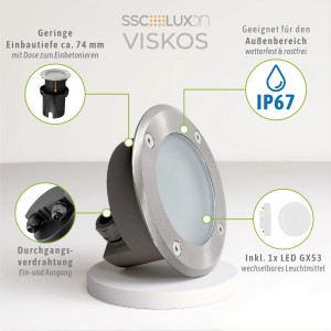 SSC-LUXon Viskos LED Bodenleuchte, flach, rund, IP67, warmweiß. Für Außenbereiche wie Wege und Einfahrten.
