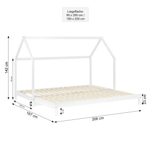 Homestyle4u Hausbett 90x200 mit 2 Matratzen Ausziehbar in Weiß 2719