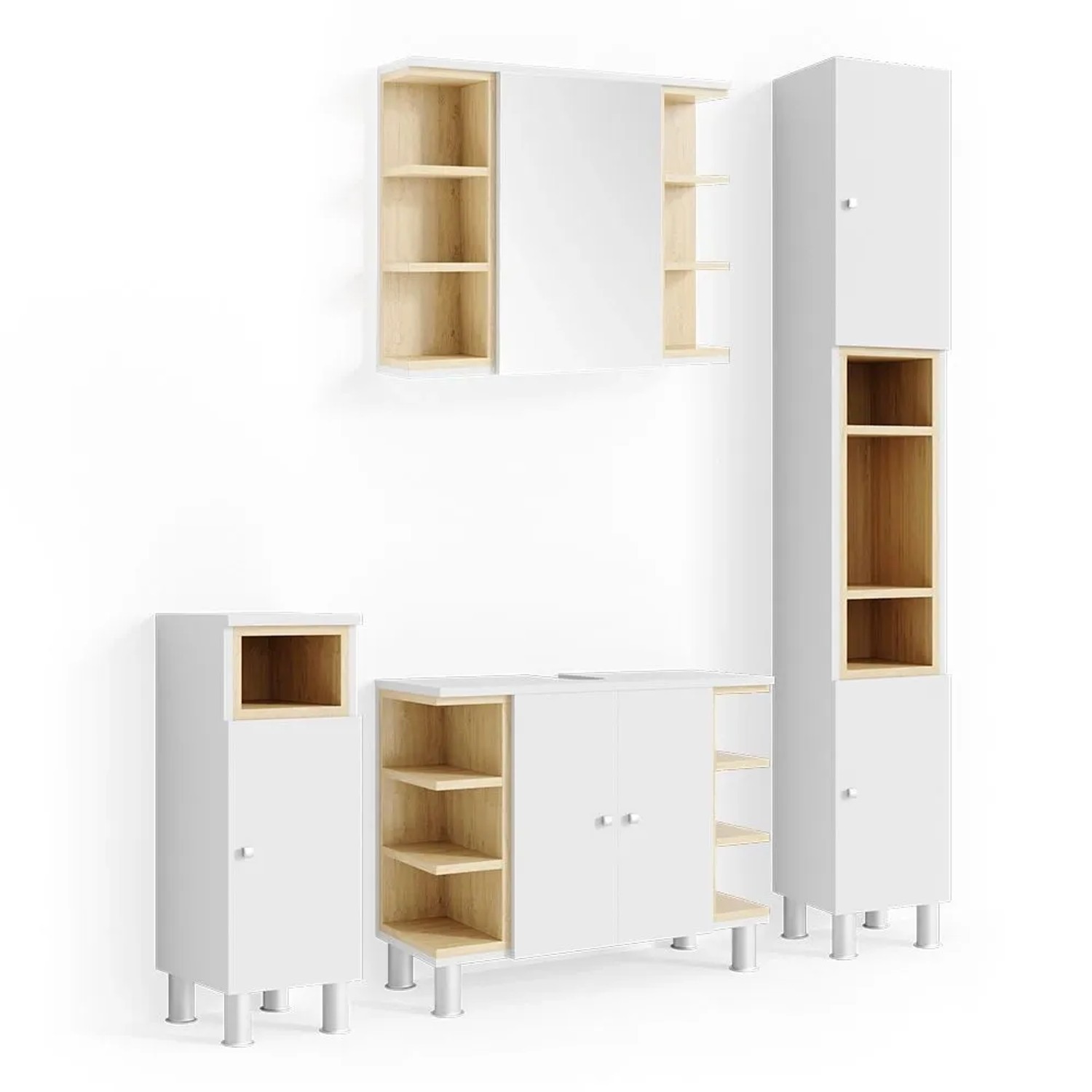 Vicco Badmöbel-Set Aquis Weiß 80 x 64 4-teilig