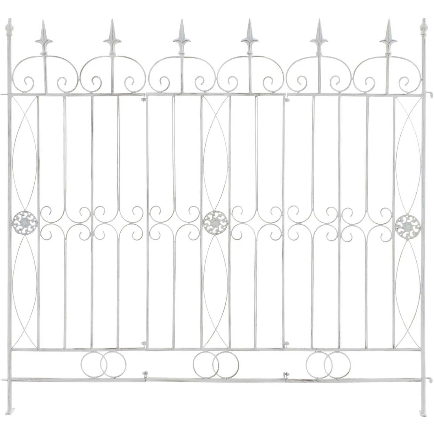 DELUKE Gartenzaun LINUS Antik 124x1x116cm Metall Antik-Weiß Steckzaun Element Rankzaun Eisen