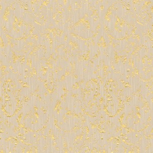 Beige Barock Tapete mit dezent schimmernden goldenen Ornamenten.