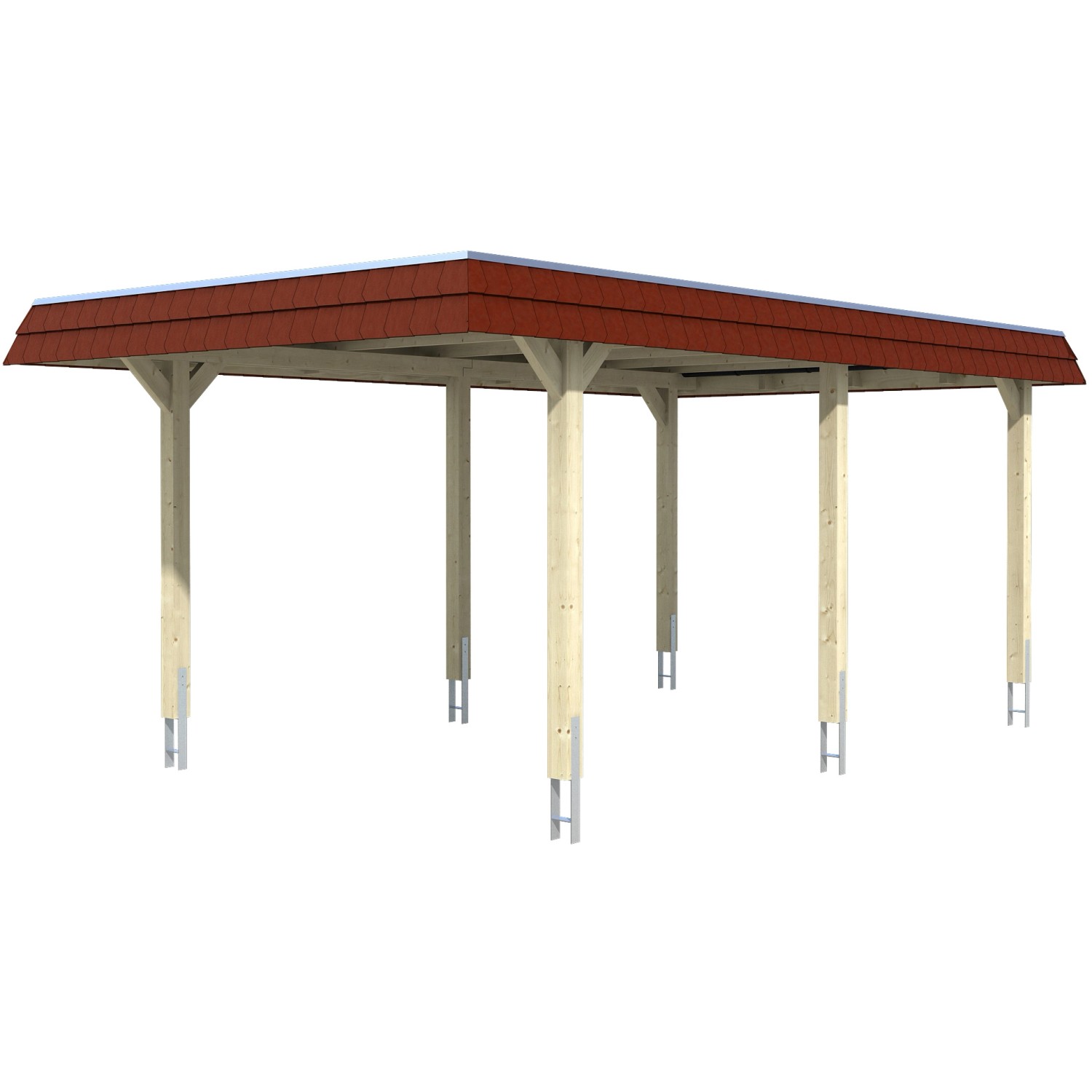 Skan Holz Carport Wendland Weiß 362 x 628 cm Alu-Dach Blende Rot