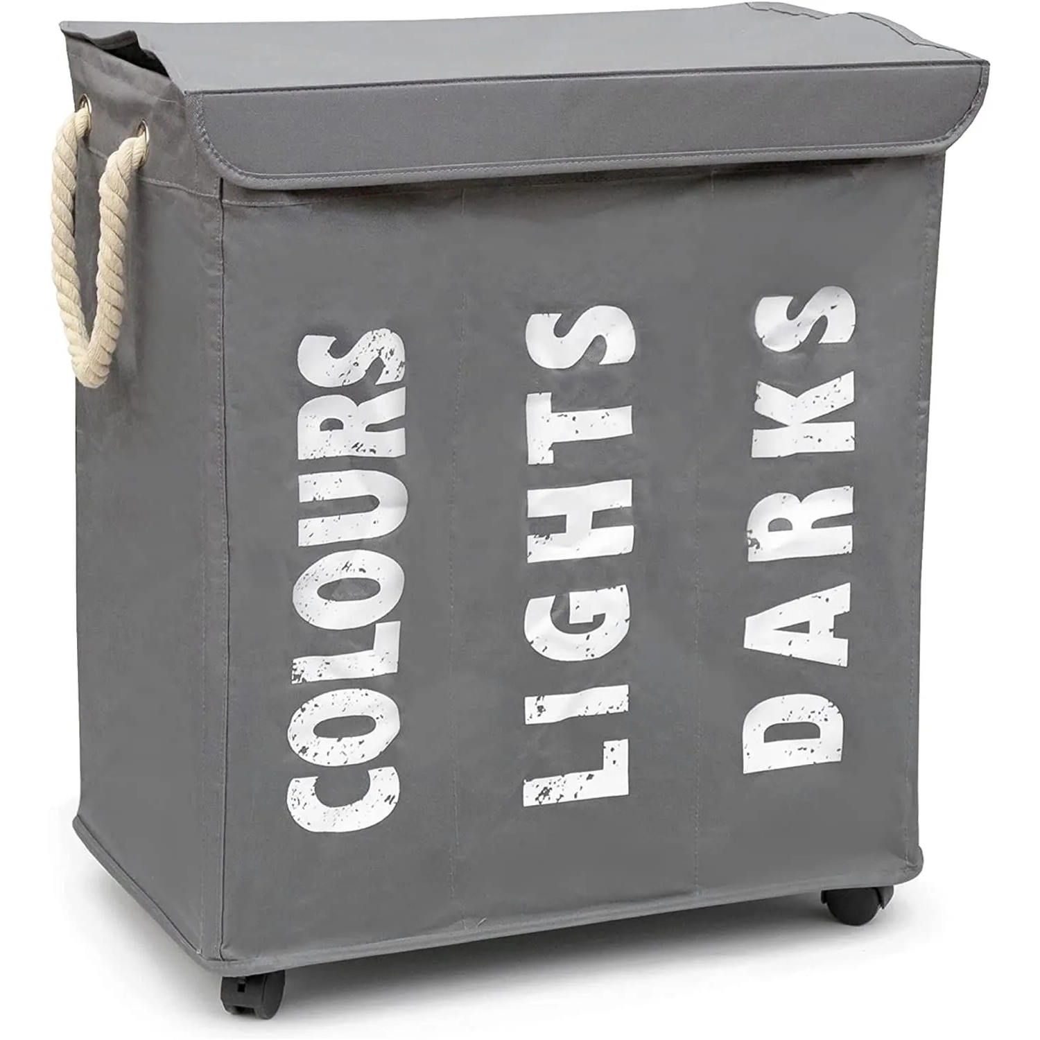 osoltus 3er Wäschesortierer auf Rollen Wäschebox Wäschekorb Grau