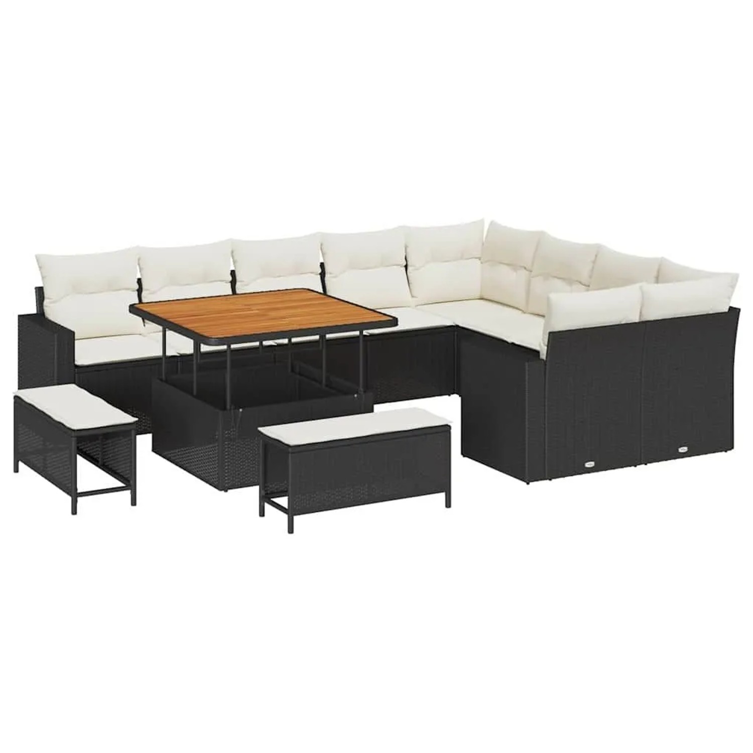 vidaXL Gartensofa-Set mit Kissen 13 Stk Schwarz und Creme Poly-Rattan 33635 günstig online kaufen