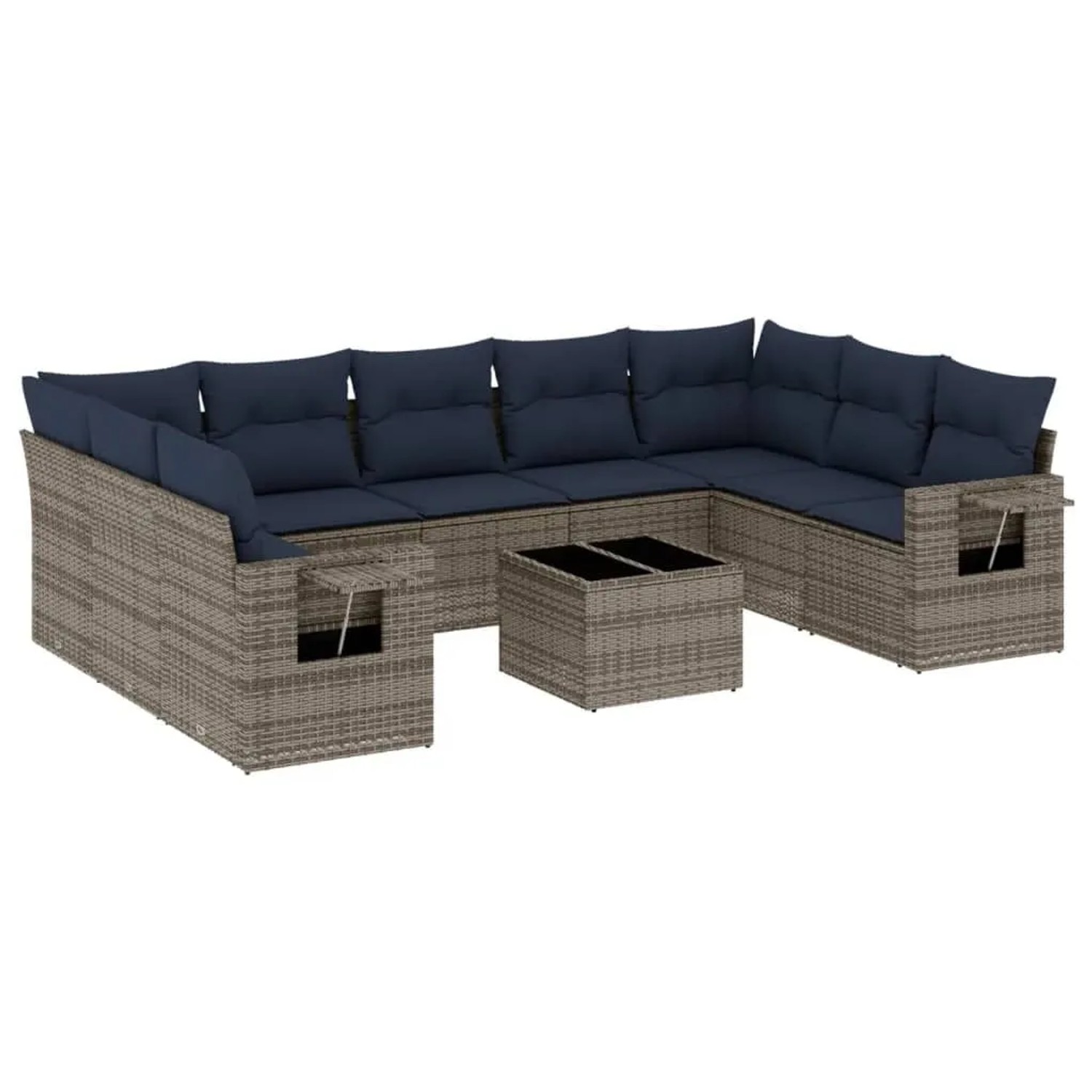 vidaXL 10-Tlg Gartensofa-Set mit Kissen Grau Polyrattan 3220610 günstig online kaufen