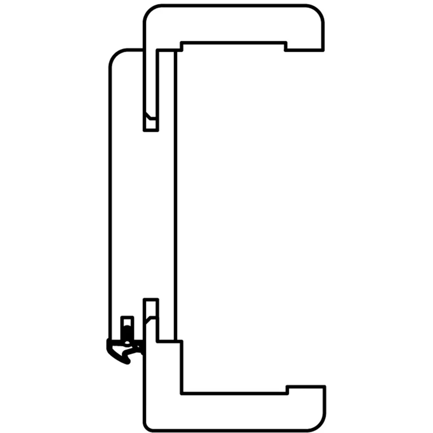 Schema einer weißen CPL Türzarge mit Rundkante, 73,5x211x9 cm, Anschlag links.