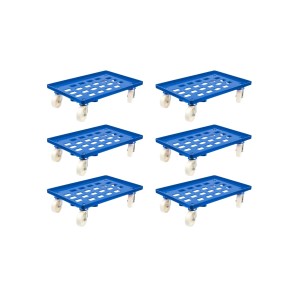 PROREGAL SparSet: 6 blaue Transportroller für Euroboxen (60x40 cm) mit Kunststoffrädern, Traglast 300 kg.