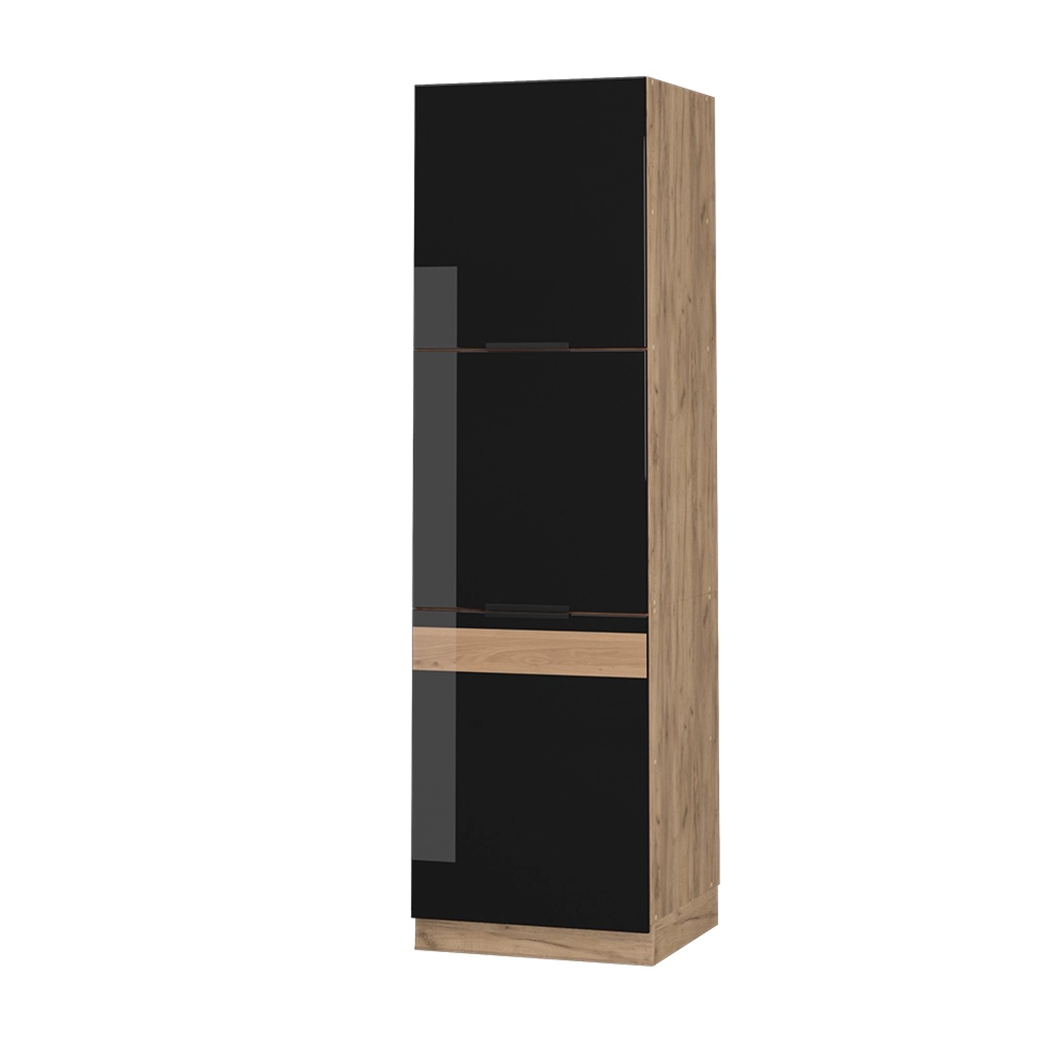 Vicco Herdumbauschrank Fame-Line Schwarz-Eiche Hochglanz/Goldkraft Eiche 60 cm