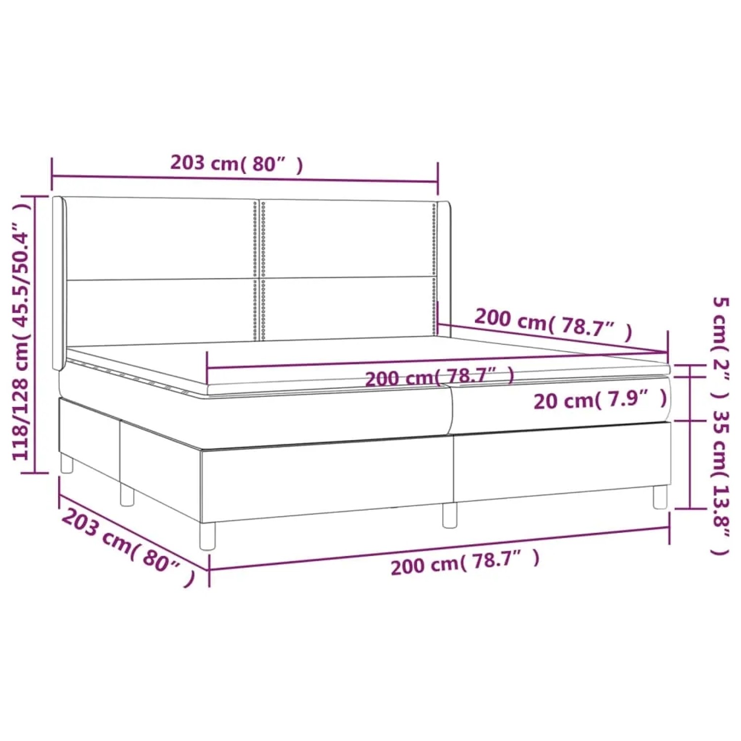 vidaXL Boxspringbett dunkelgrau 200x200 cm mit Matratze und Kopfteil, Stoffbezug.