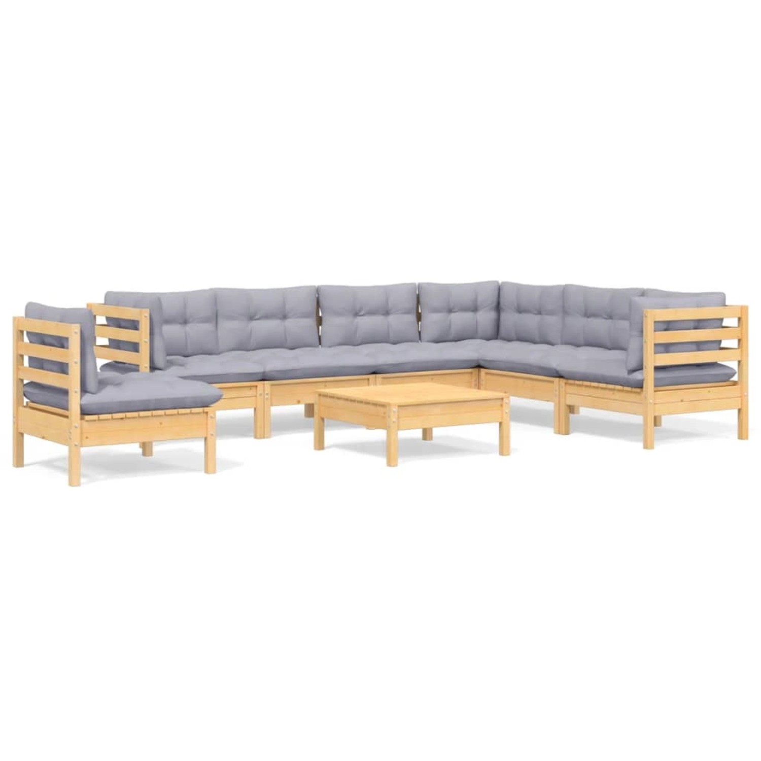 vidaXL 8-Tlg Garten-Lounge-Set mit Grauen Kissen Kiefer Massivholz 3096724