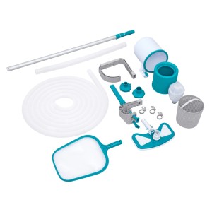 Bestway AquaClean Deluxe Pool Pflegeset mit Teleskopstange, Schlauch, Kescher und Saugbürste für Pools bis 610 cm.