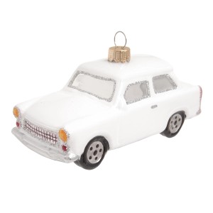 Weihnachtskugel Trabant: Weißes Glasornament, handgefertigt, 6cm. Festlicher Baumschmuck.