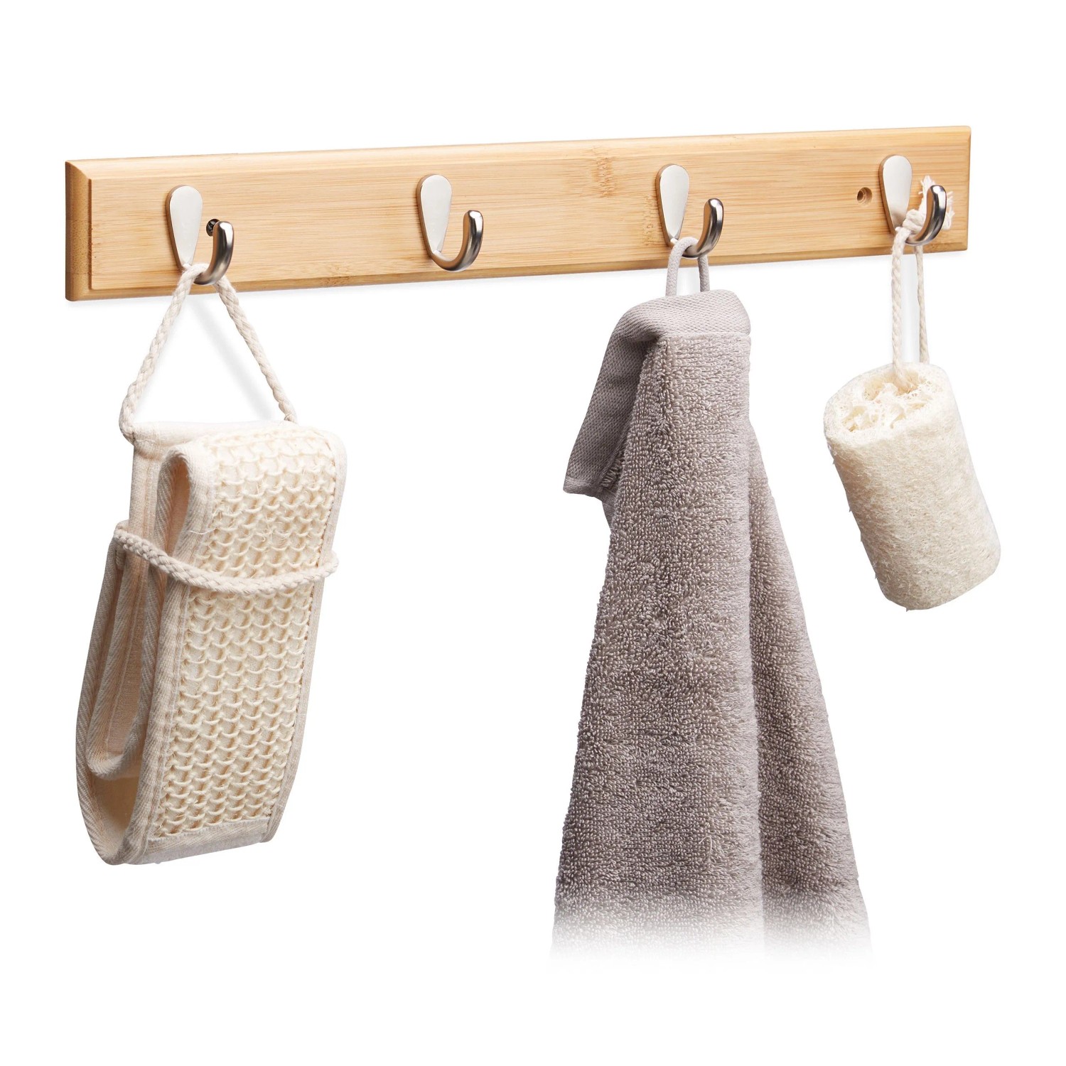 Relaxdays Hakenleiste Bambus Natur zur Wandmontage